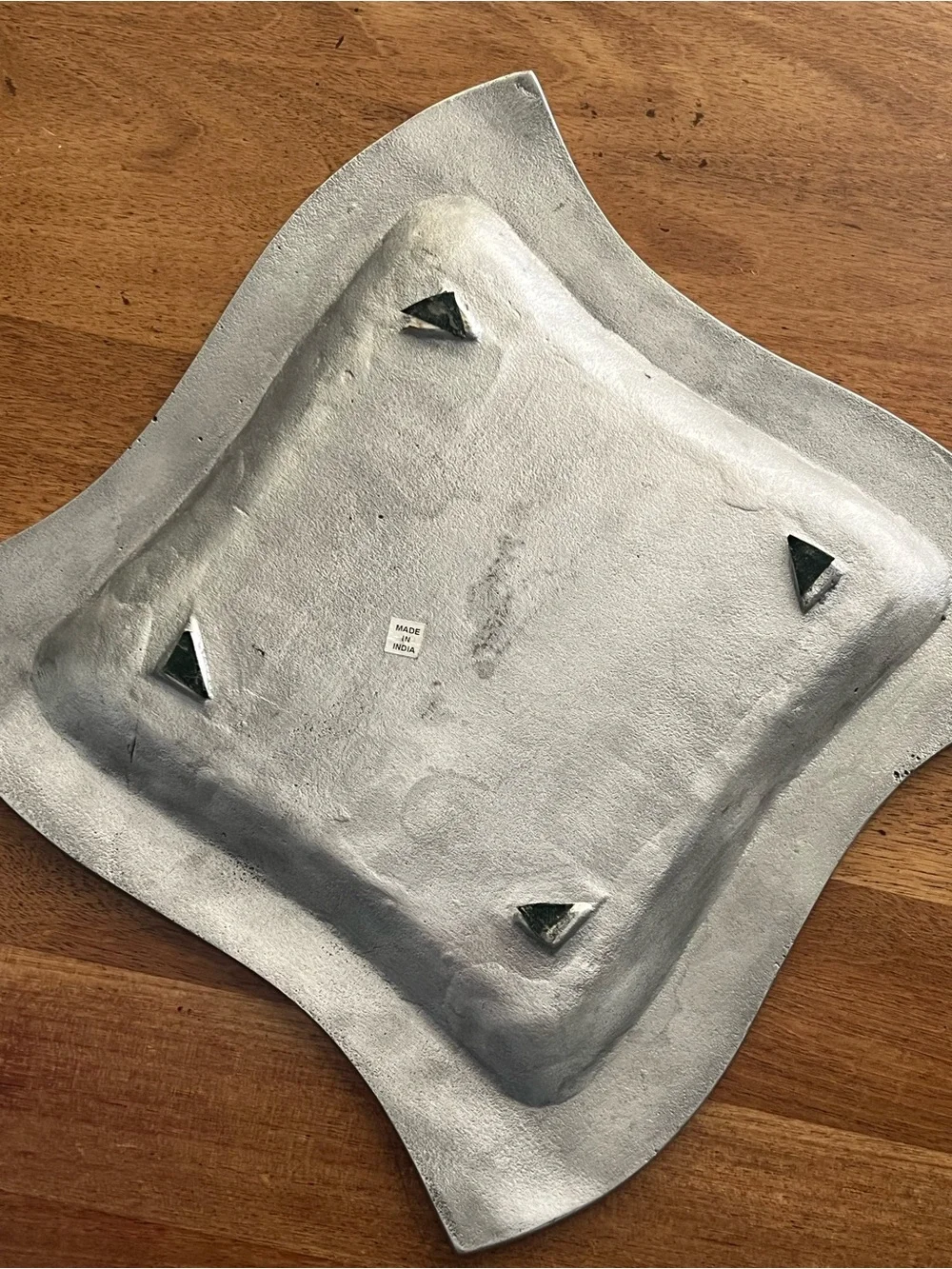 Square Wavy Metal Tray in Silver Tone